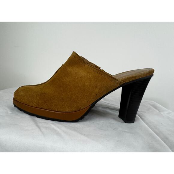 Enzo Angiolini Felicity Vintage Mustard Suede and Wood Heel Mules Size 8 - Picture 3 of 16